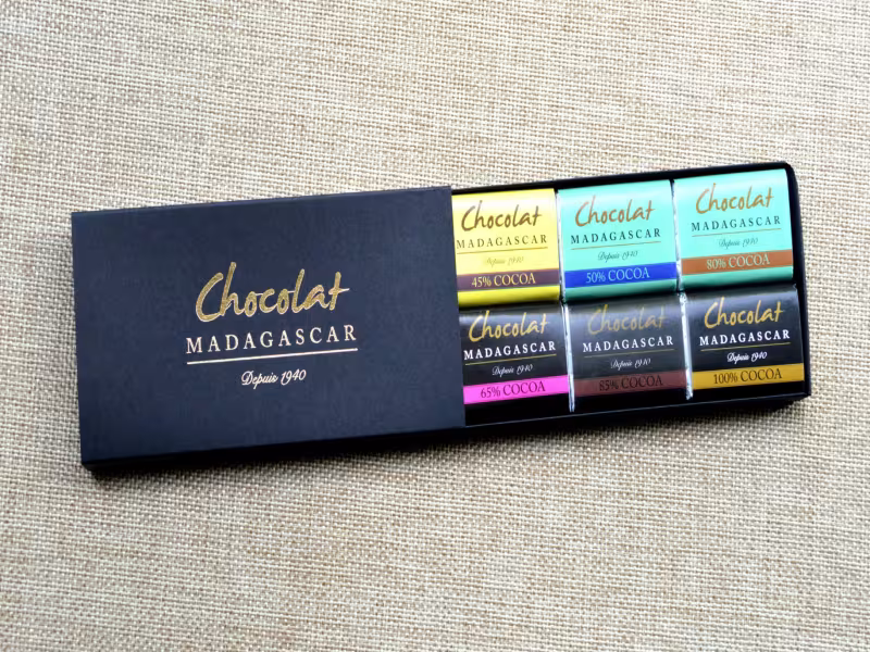 FINE SELECTION TASTING BOX – TREE to BAR DARK, MILK & WHITE GOLD CHOCOLATE