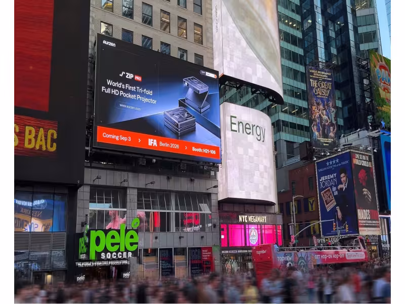 Aurzen's ZIP Pro: A Tri-Fold Pocket Projector Lights Up Times Square