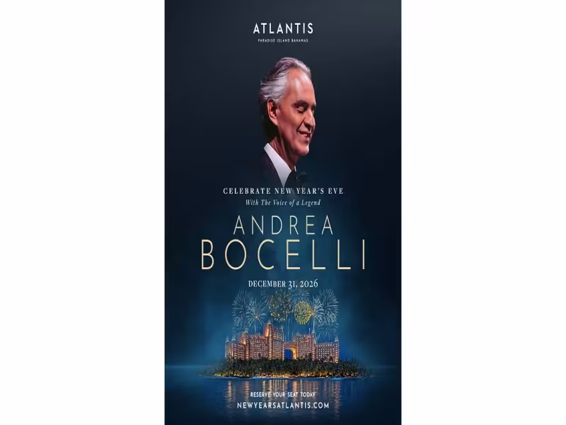 Andrea Bocelli, Alex Warren to Headline Atlantis Bahamas New Year's Weekend
