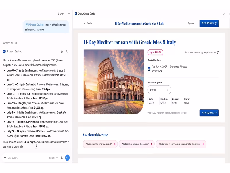 Princess Cruises Launches First Cruise-Planning App Inside ChatGPT