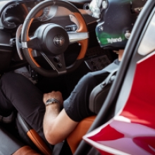 The 33 Stradale on the test bench with F1 Driver Valtteri Bottas