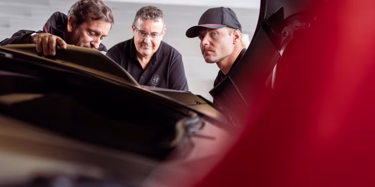 The 33 Stradale on the test bench with F1 Driver Valtteri Bottas